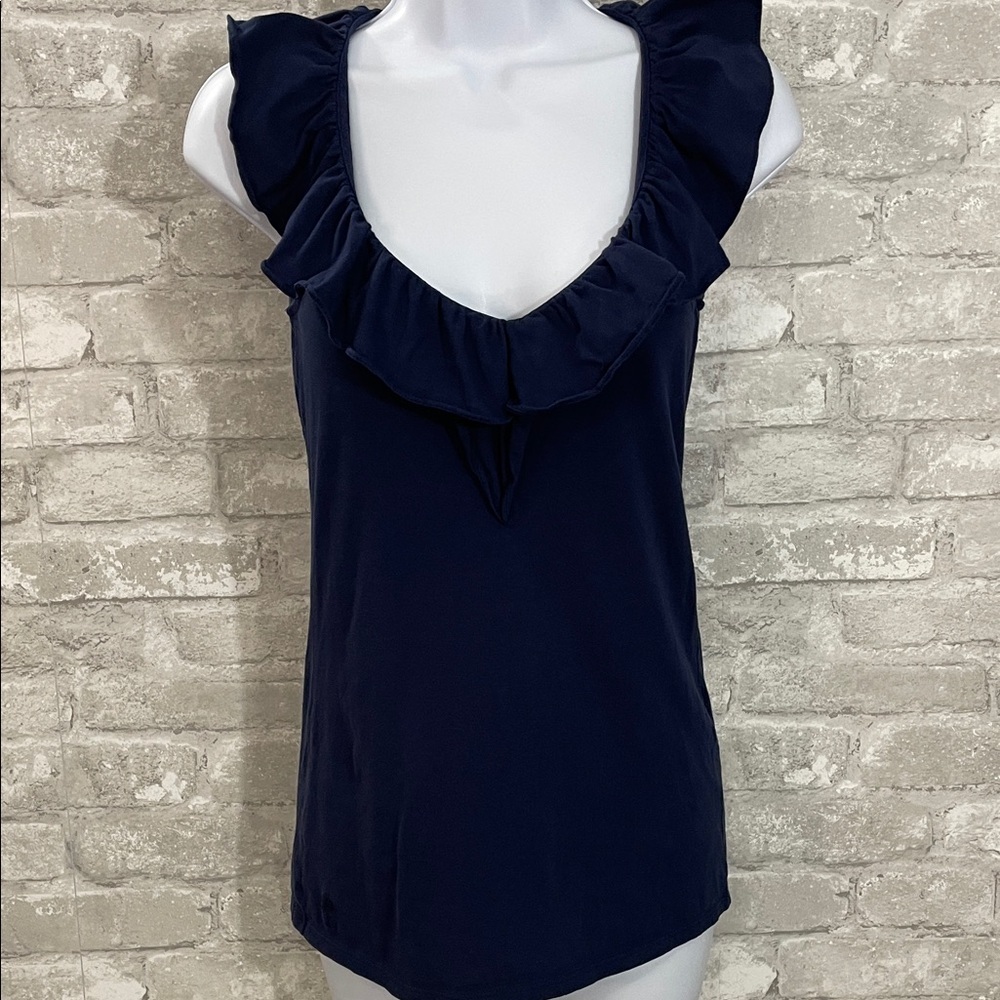 Lilly Pulitzer Navy Blue Nadel Ruffle Top